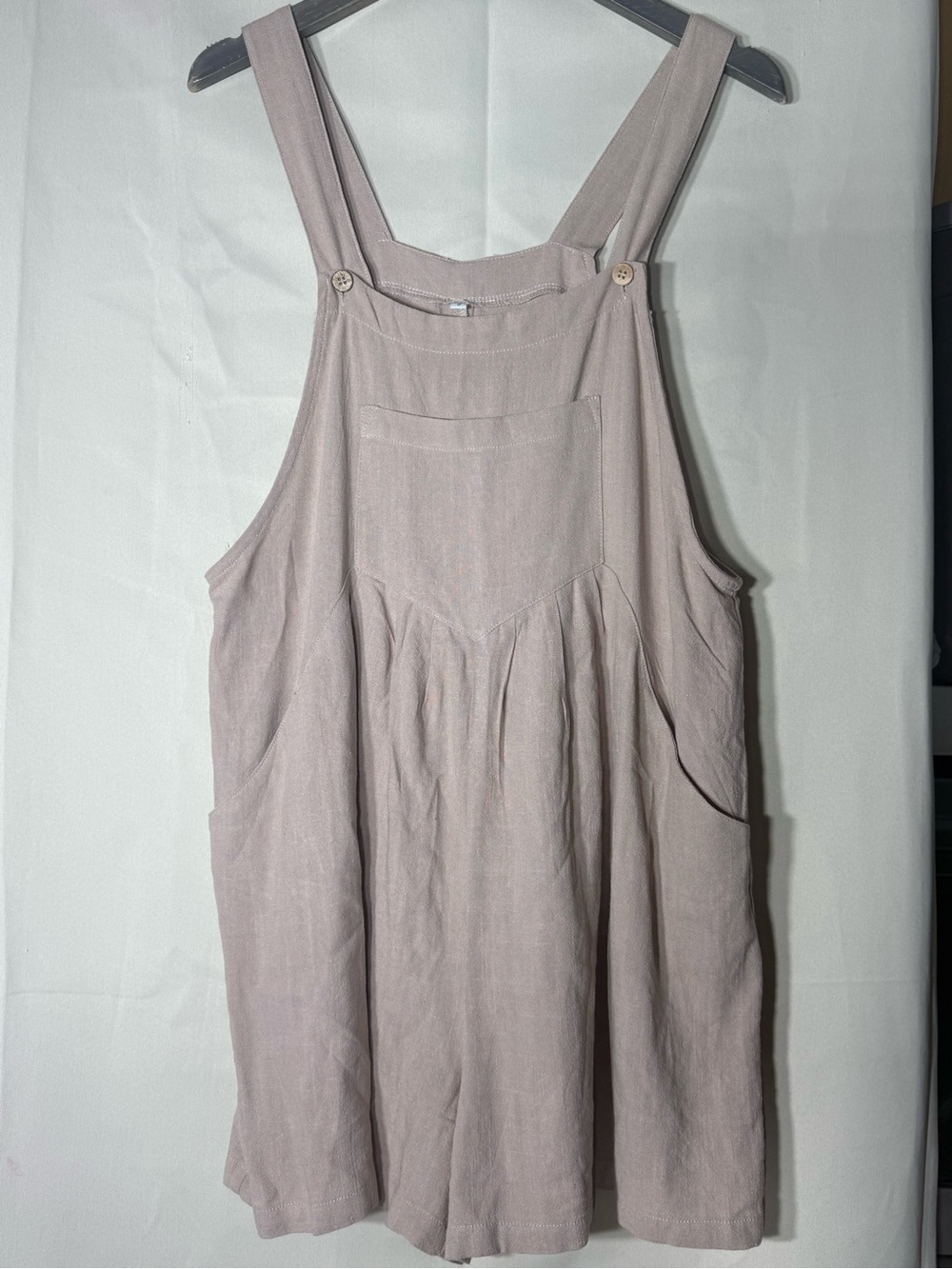 Casual Linen-Blend Tan Short Overalls